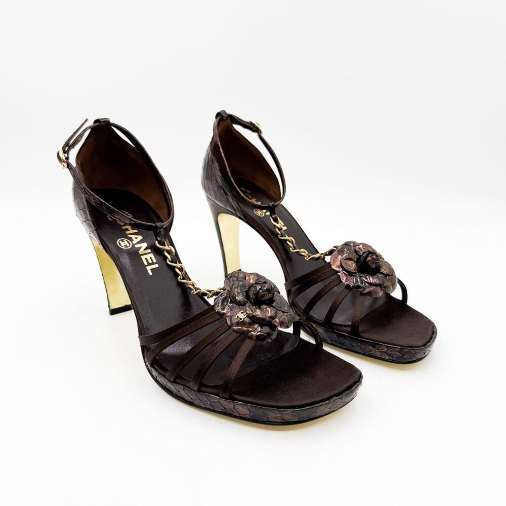 Chanel Cc Camellia Snakeskin Python Platform Chai… - image 3